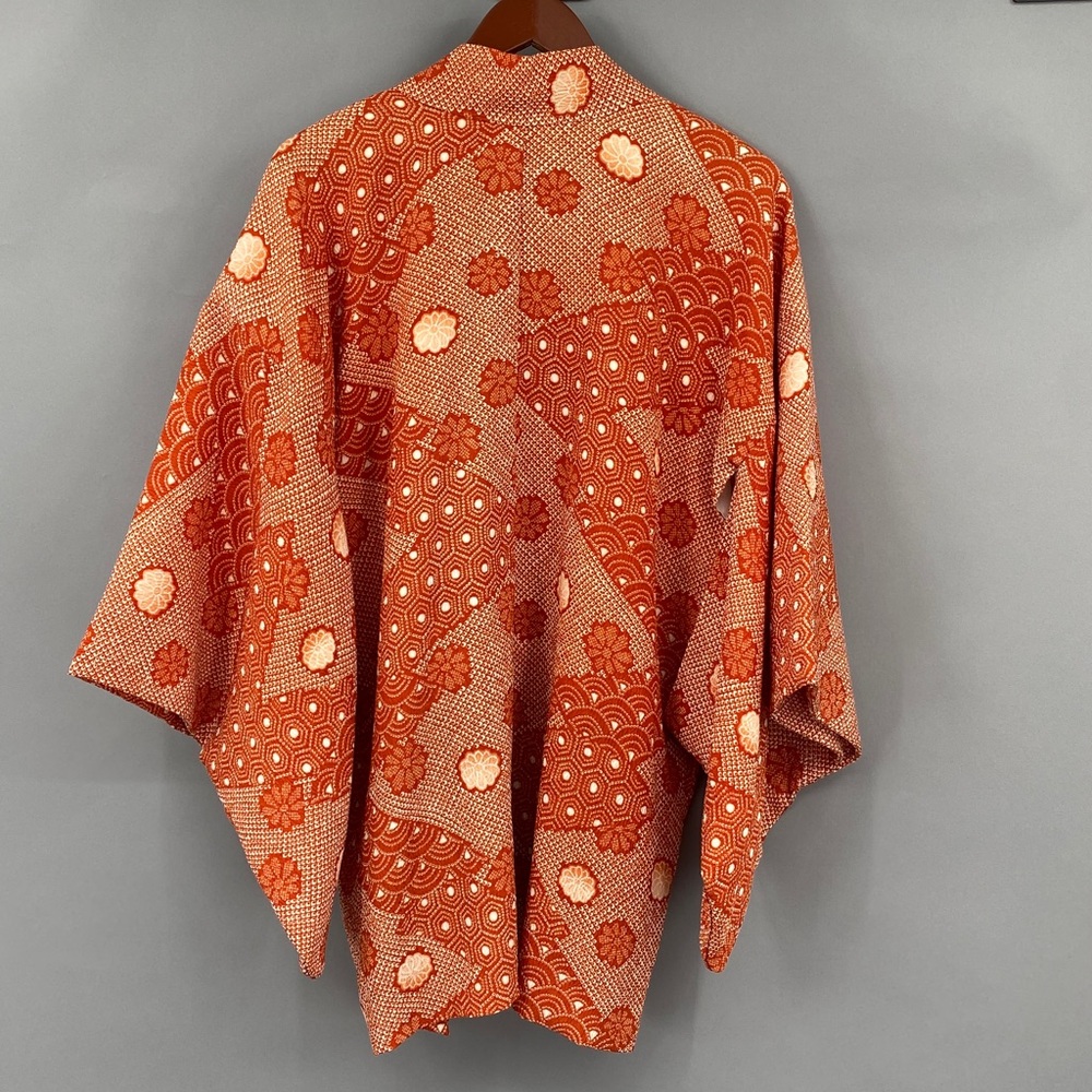 Vintage 60s 70s Orange Floral True Kimono Jacket‎ Textured Hippie Psychedelic - Picture 10 of 14
